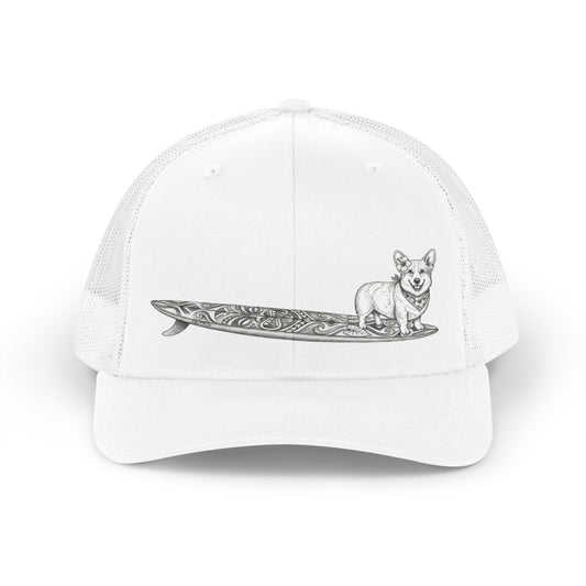 Corgi - Pebbles | Hang Twenty Surf Dog Tiki Trucker Hat