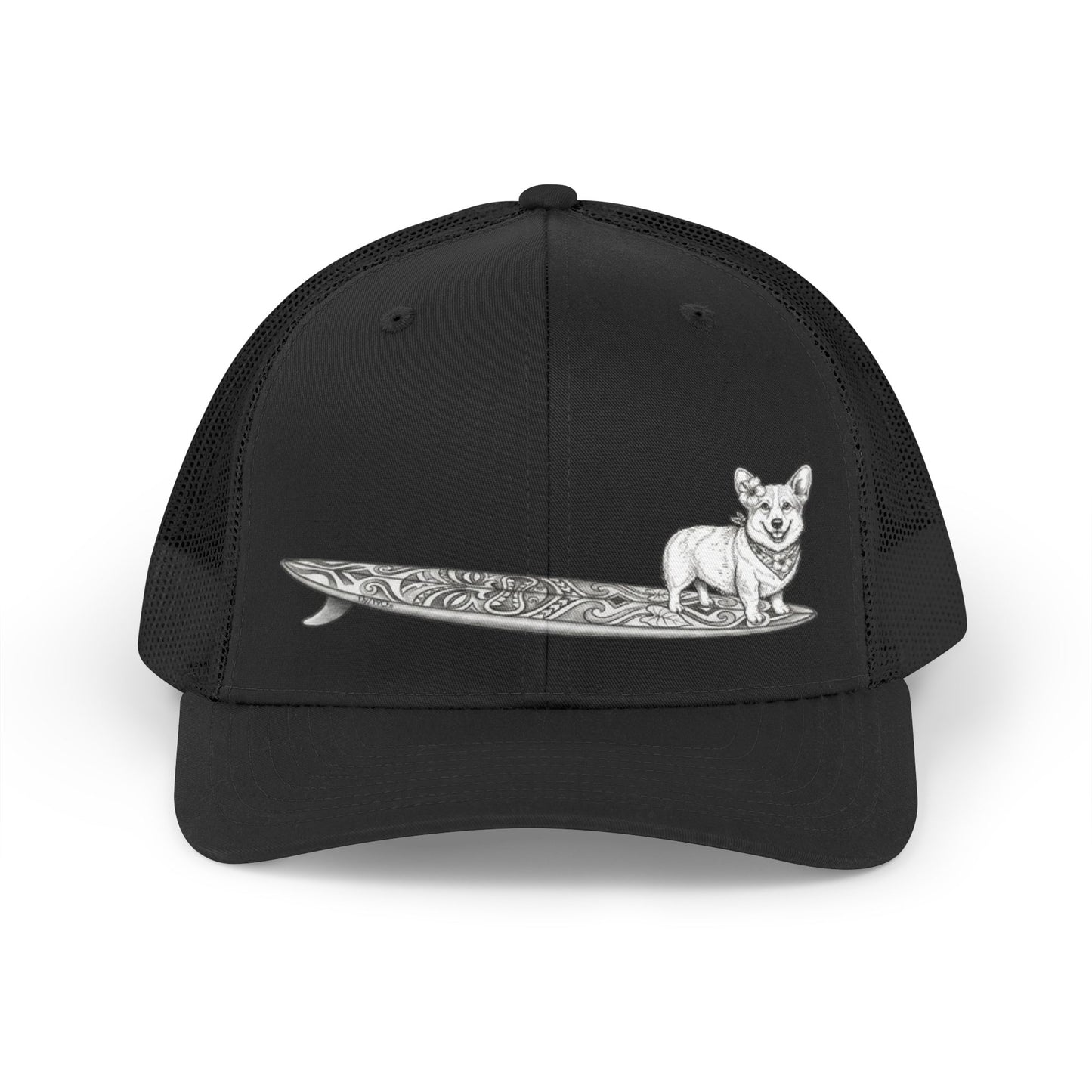 Corgi - Pebbles | Hang Twenty Surf Dog Tiki Trucker Hat