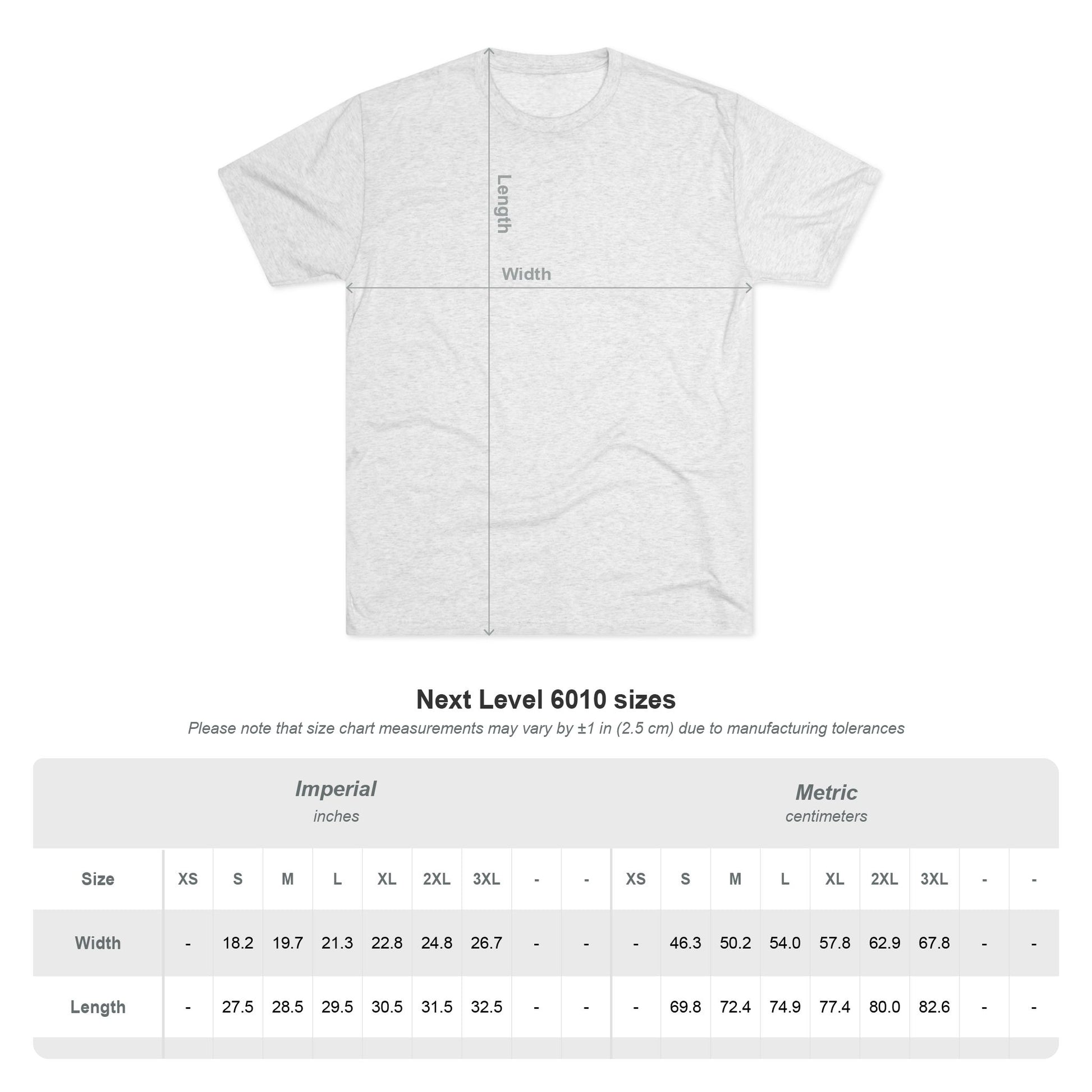 White tshirt size chart.