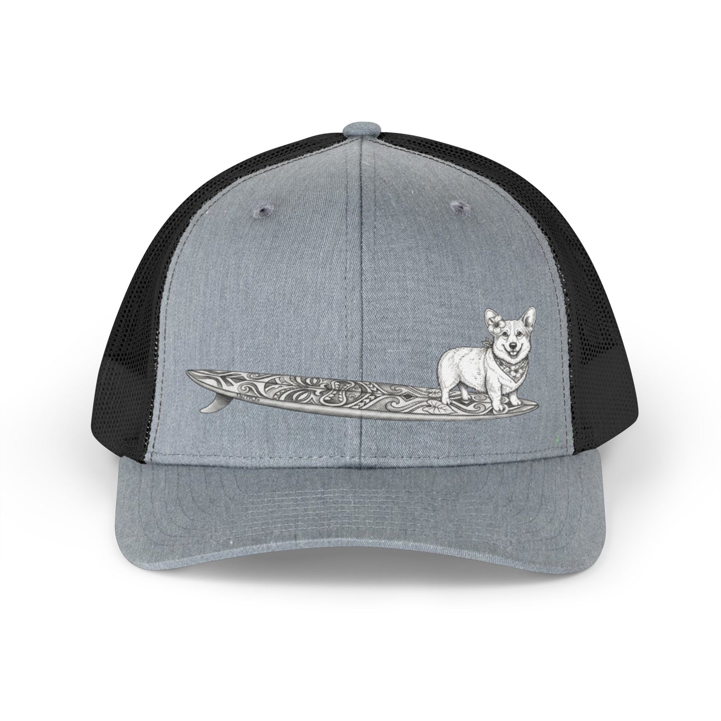 Corgi - Pebbles | Hang Twenty Surf Dog Tiki Trucker Hat
