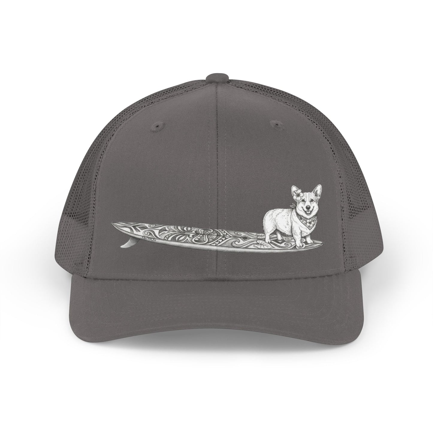 Corgi - Pebbles | Hang Twenty Surf Dog Tiki Trucker Hat